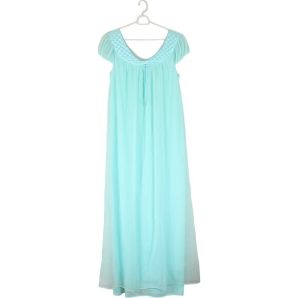 Vintage French Maid Nightgown Aqua Blue Small Full Length Short Sleeves SW52 - Picture 1 of 13